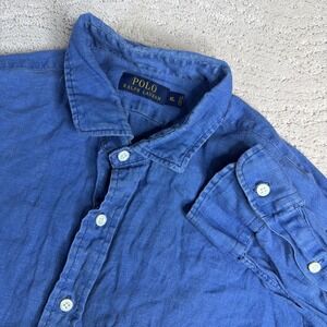 Men's Polo Ralph Lauren XL Long Sleeve 100% Linen Button Shirt Blue